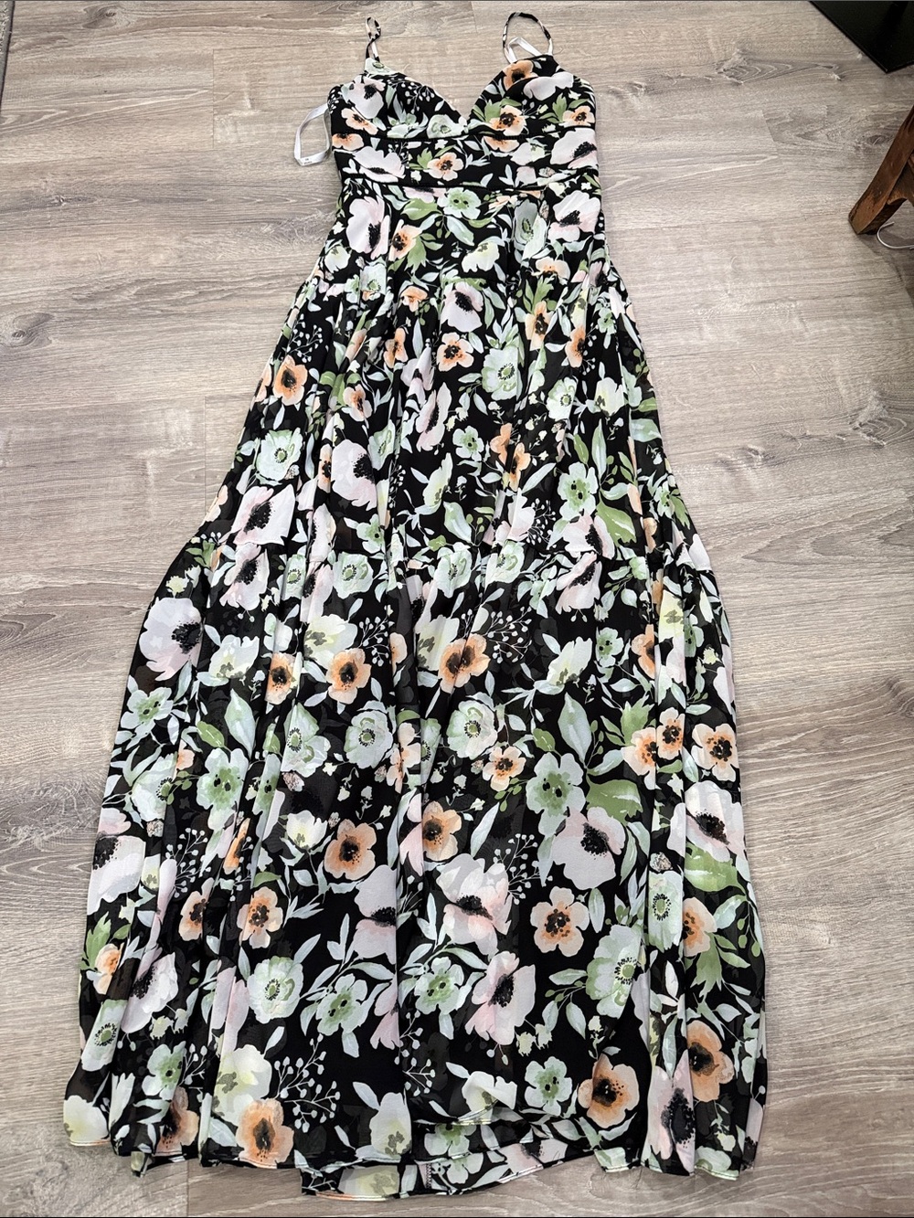 Black Floral Sundress with Pastel Blooms